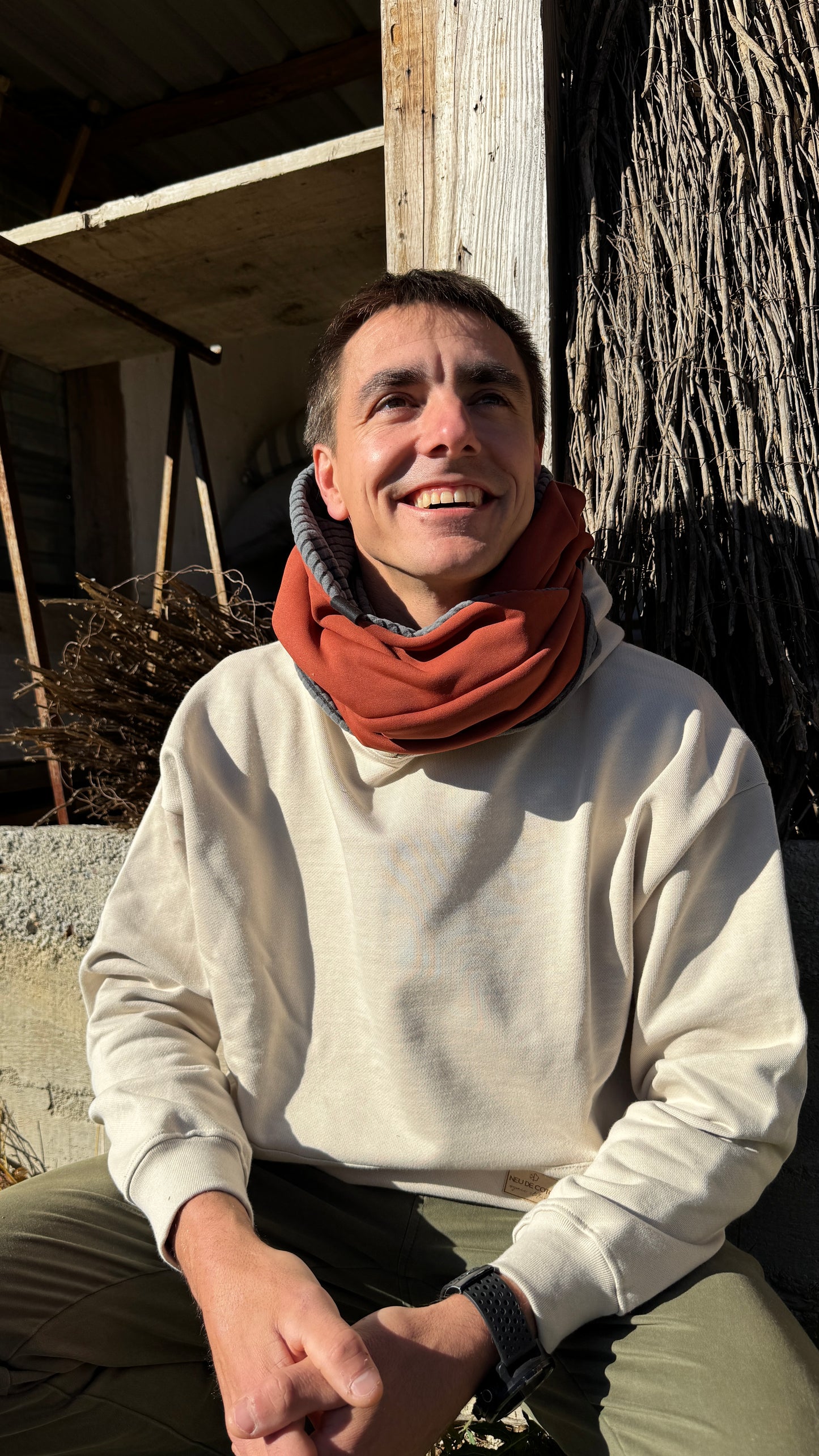 Balaclava reversible cruzada polar cuadros gris antracita - granate