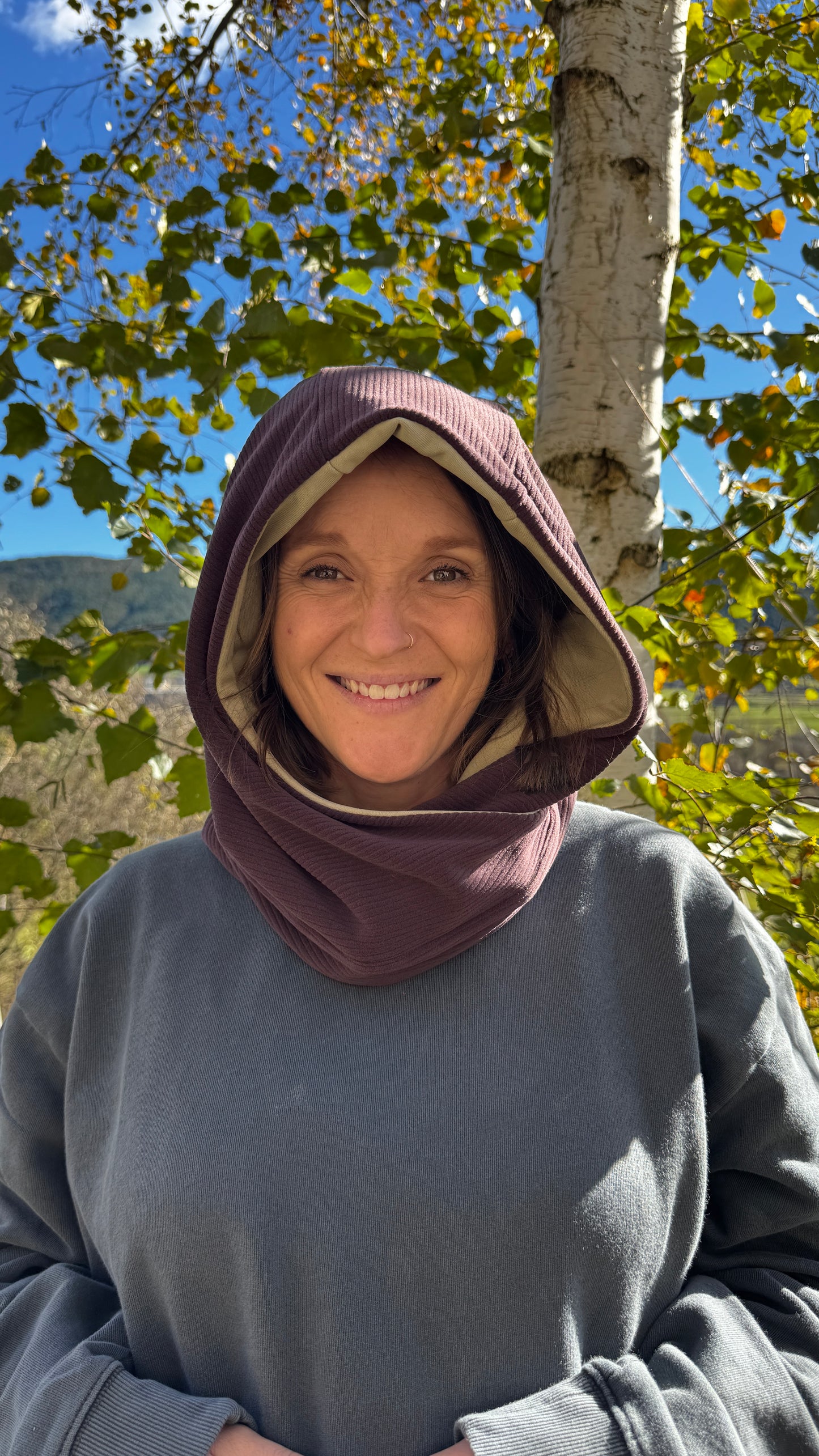 Balaclava reverisble cruzada pana lila - polar verde