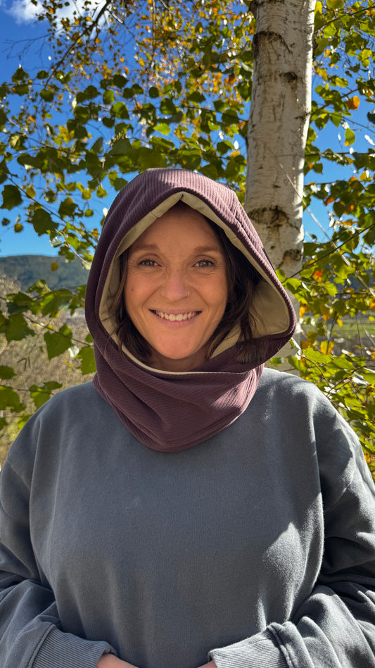 Balaclava reverisble cruzada pana lila - polar verde