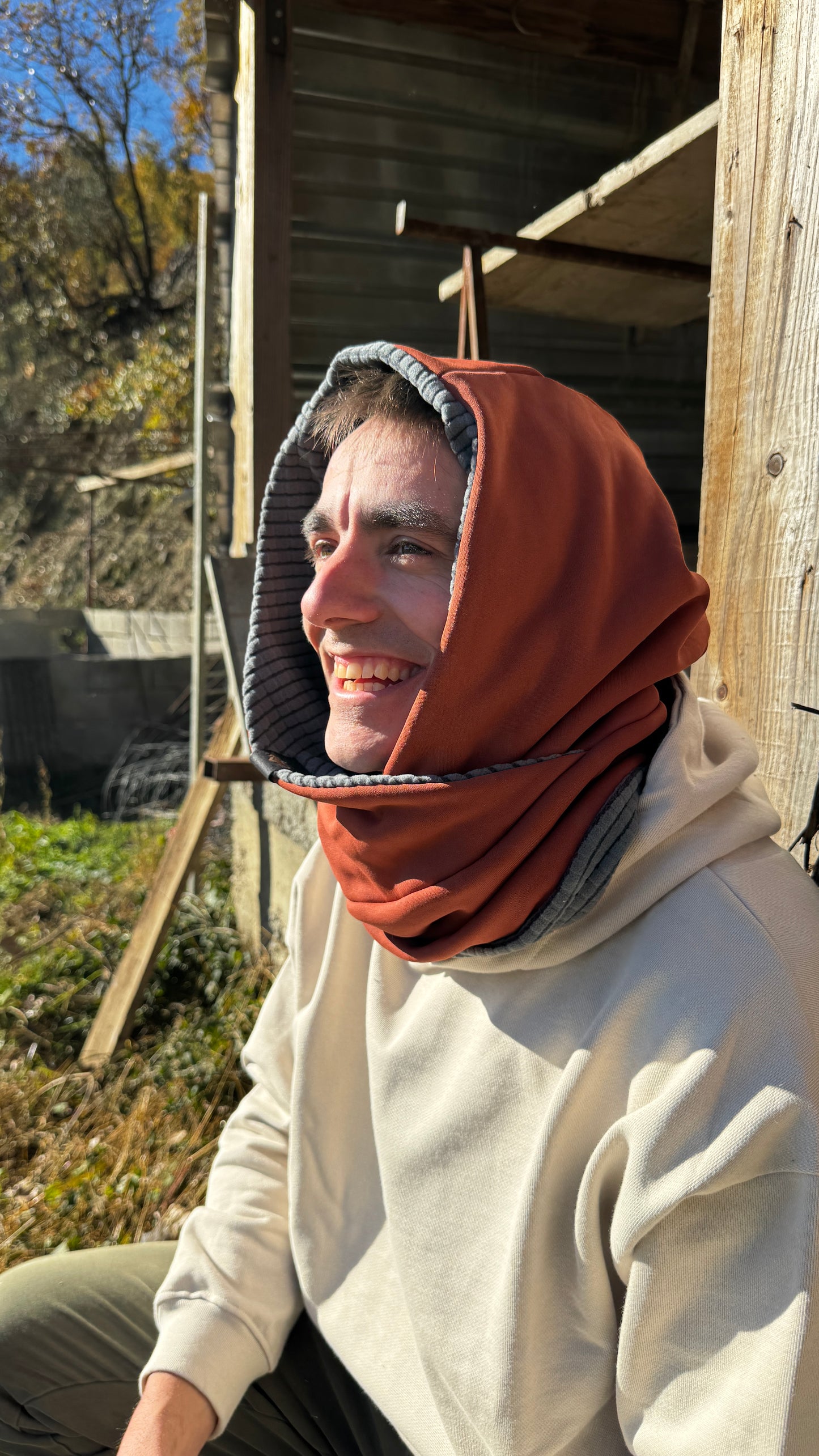 Balaclava reversible cruzada polar cuadros gris antracita - granate