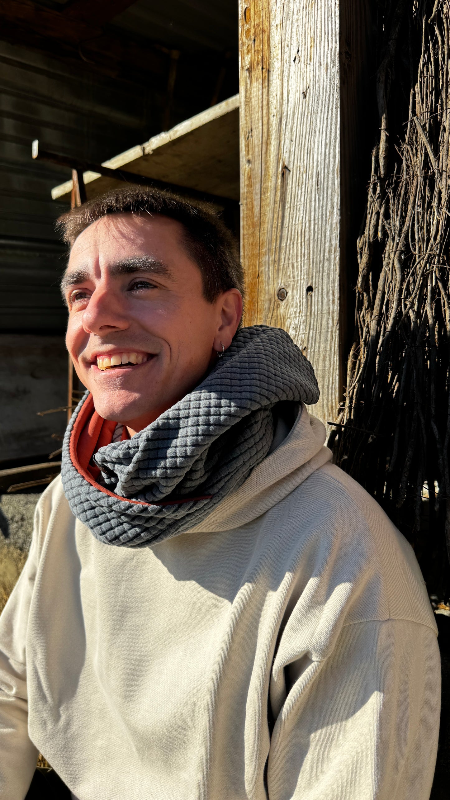 Balaclava reversible cruzada polar cuadros gris antracita - granate