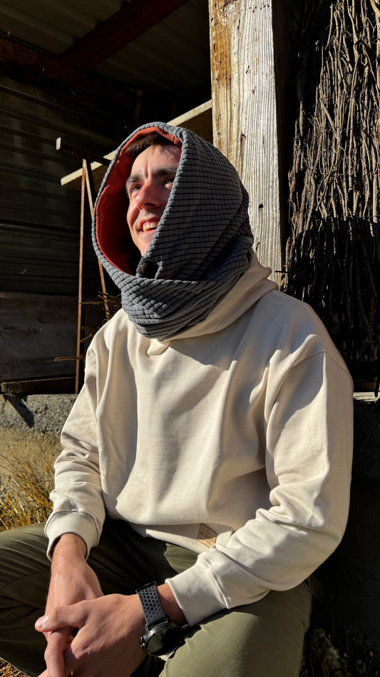 Balaclava reversible cruzada polar cuadros gris antracita - granate