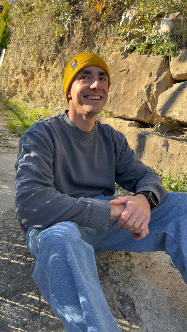 Gorro beanie multiposición algodón amarillo mostaza