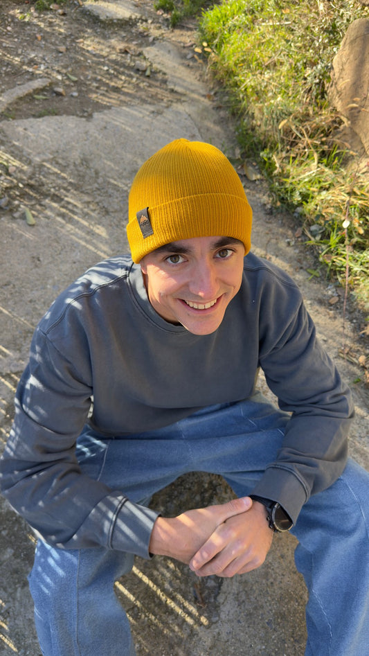 Gorro beanie multiposición algodón amarillo mostaza