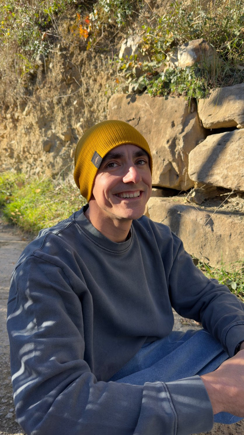 Gorro beanie multiposición algodón amarillo mostaza