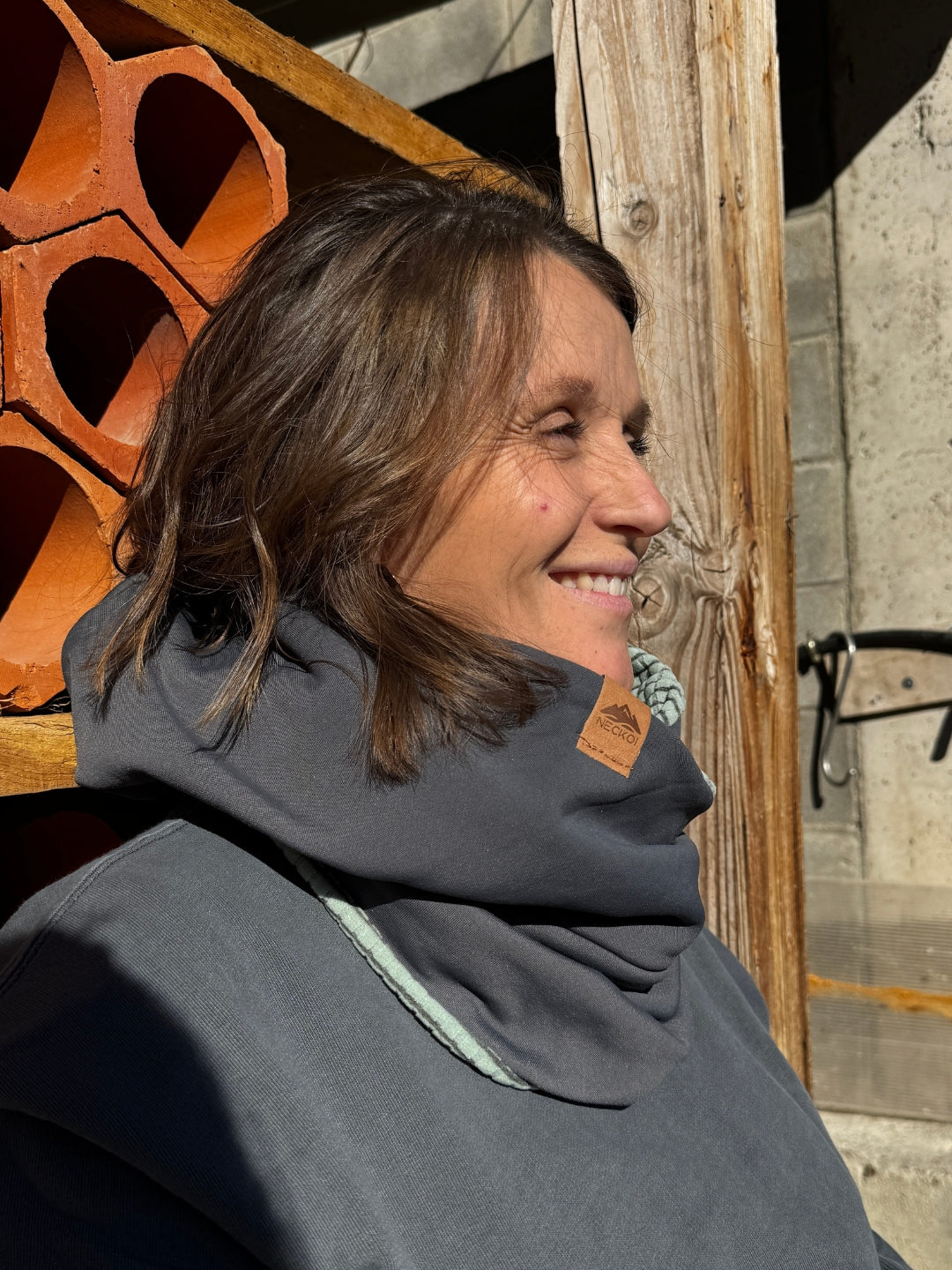 Balaclava reversible cruzada polar cuadros turquesa - gris antracita